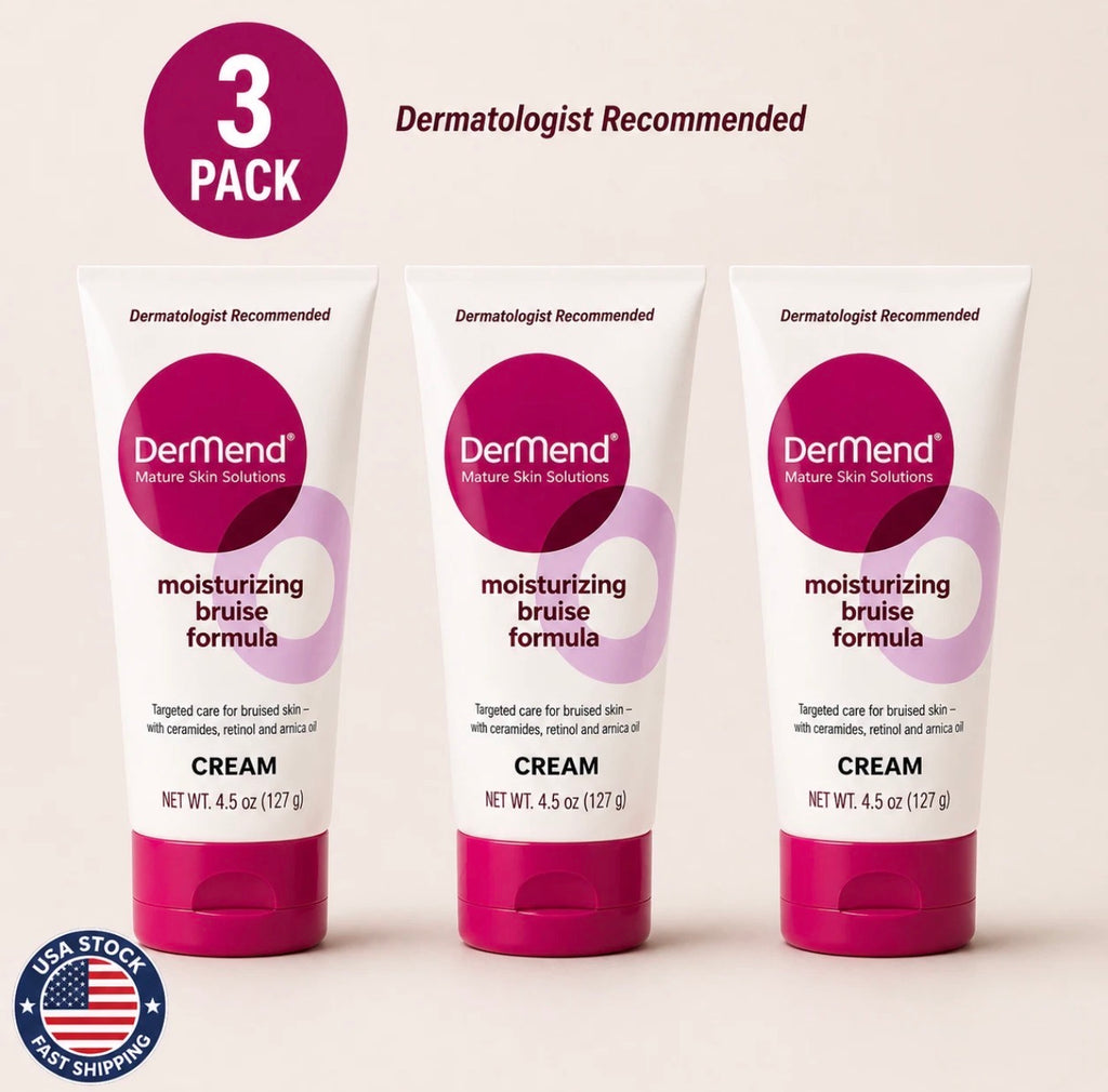 My Store 4 DerMend Moisturizing Bruise Formula Cream 4.5 oz in a 3-pack, showing the cream tube with a blue and white label.