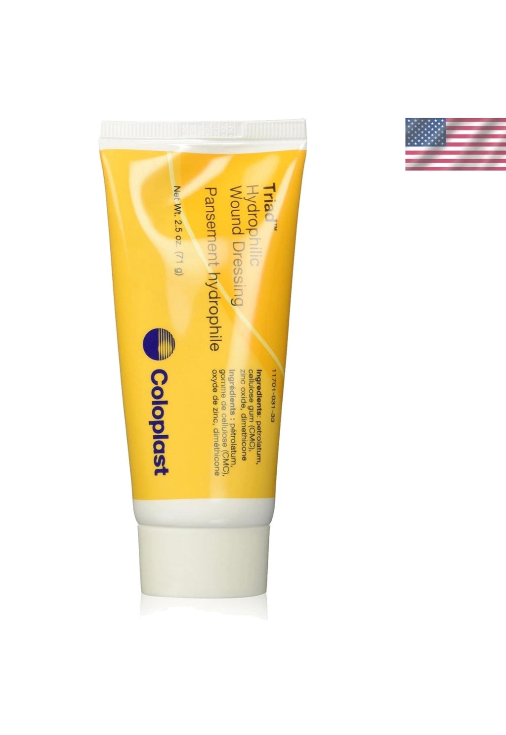 Sterile Triad Hydrophilic Wound Dressing with CMC from Beauty and Wound, 2.5 oz, in packaging, designed for wound care.