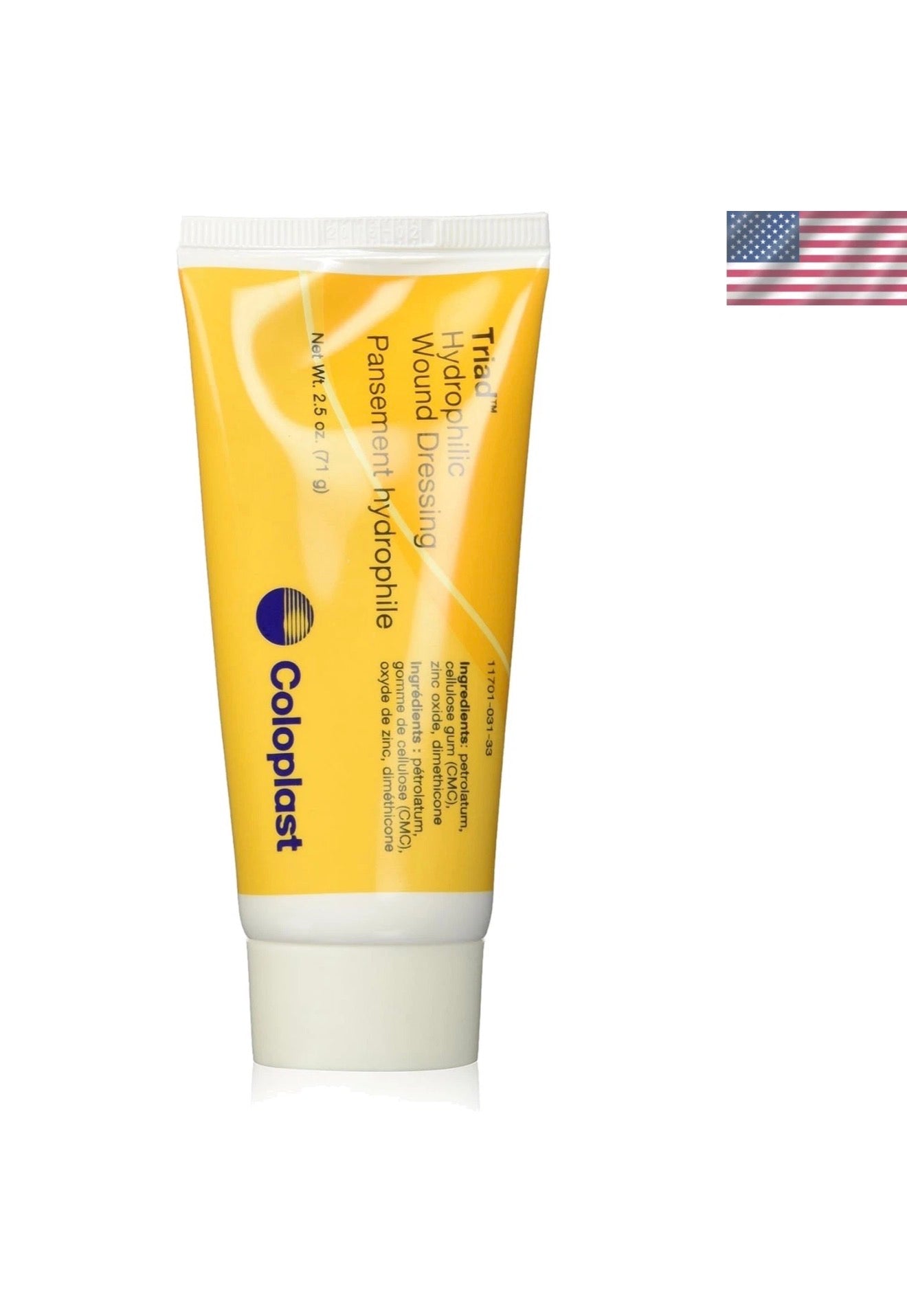 Sterile Triad Hydrophilic Wound Dressing with CMC from Beauty and Wound, 2.5 oz, in packaging, designed for wound care.