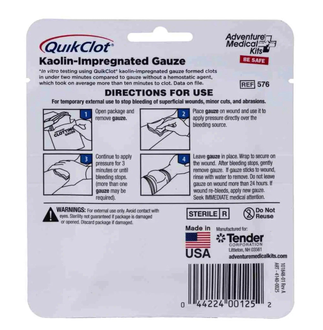 Beauty and Wound QuikClot Gauze 3" x 2' for emergency first aid and survival, showing sterile hemostatic gauze roll.