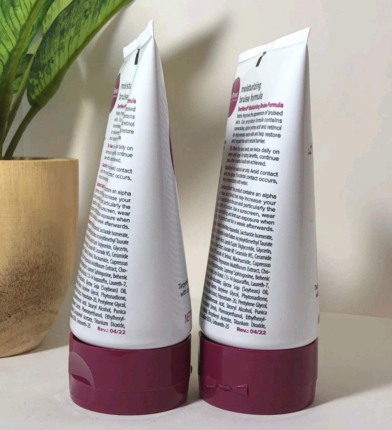 Two full-size sealed Dermend Bruise Cream bottles by Beauty and Wound, 4.5 oz each, displayed side by side.
