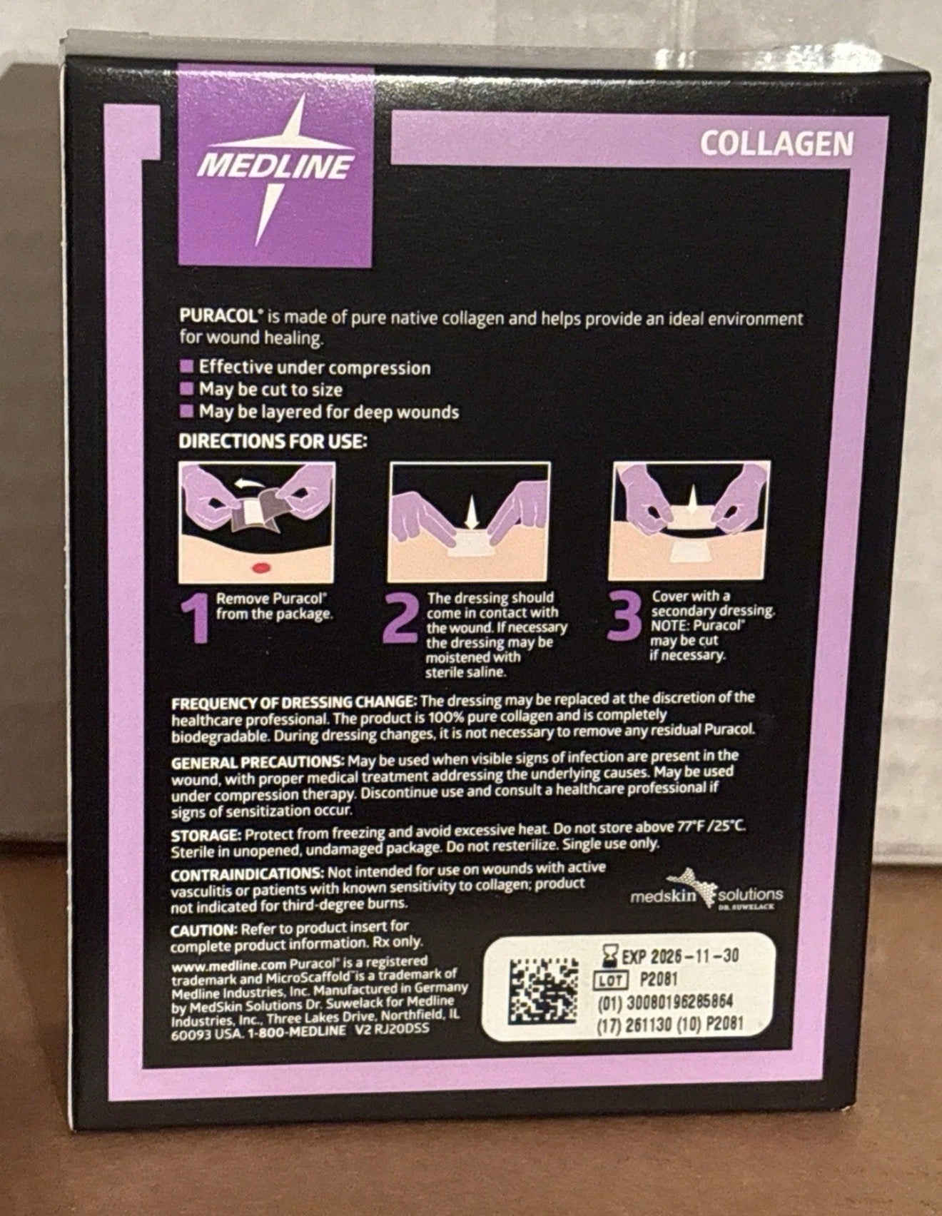 Box of Beauty and Wound Puracol collagen wound dressing 2x2 inch, 10 sterile dressings for wound care.