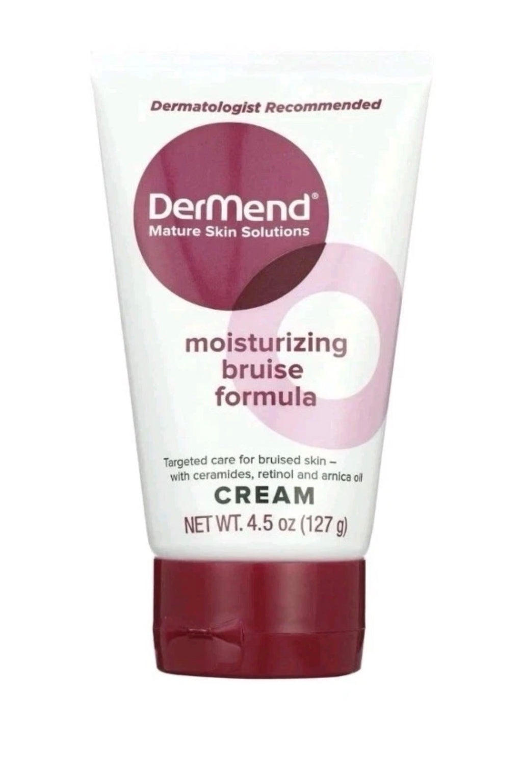 Two full-size sealed Dermend Bruise Cream bottles by Beauty and Wound, 4.5 oz each, with visible packaging and labeling.