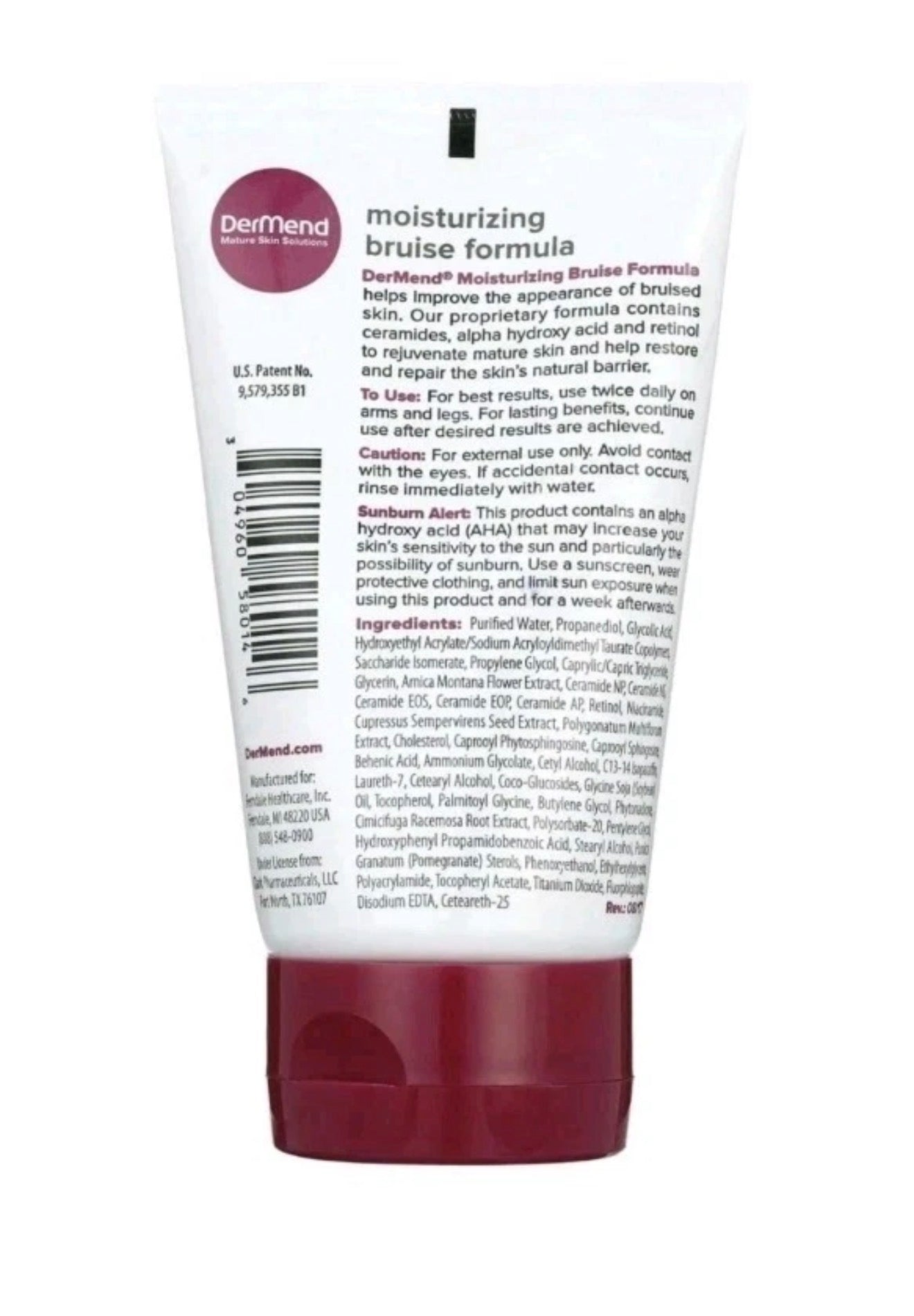 Two full-size sealed Dermend Bruise Cream bottles by Beauty and Wound, each 4.5 oz, with cream tubes shown on a neutral background.