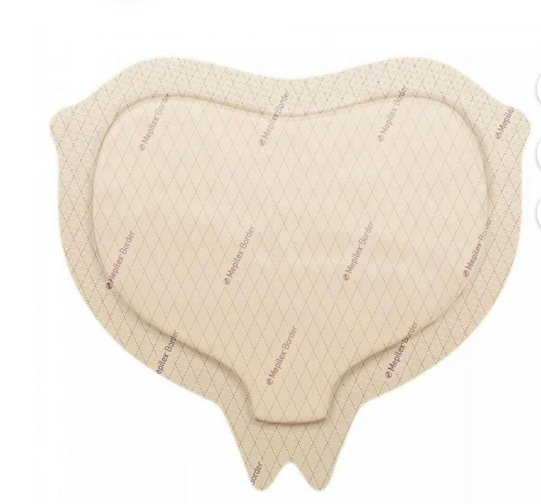 Self-adherent foam dressing by Beauty and Wound, Mepilex Border Sacrum, 6.3x7.9 inches, pack of 10 for wound care.