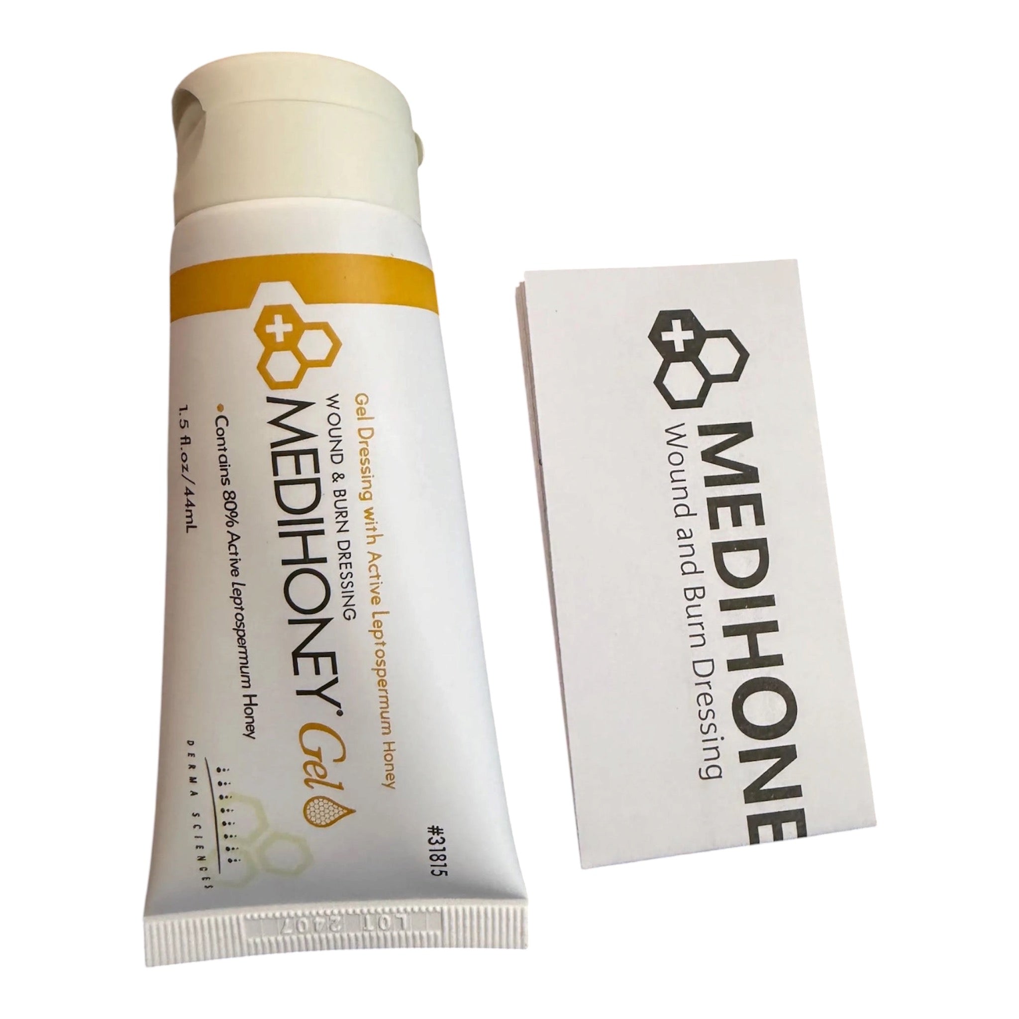 Medihoney gel wound and burn dressing tube by My Store 4, showing the 1.5 oz packaging for wound care and burn treatment