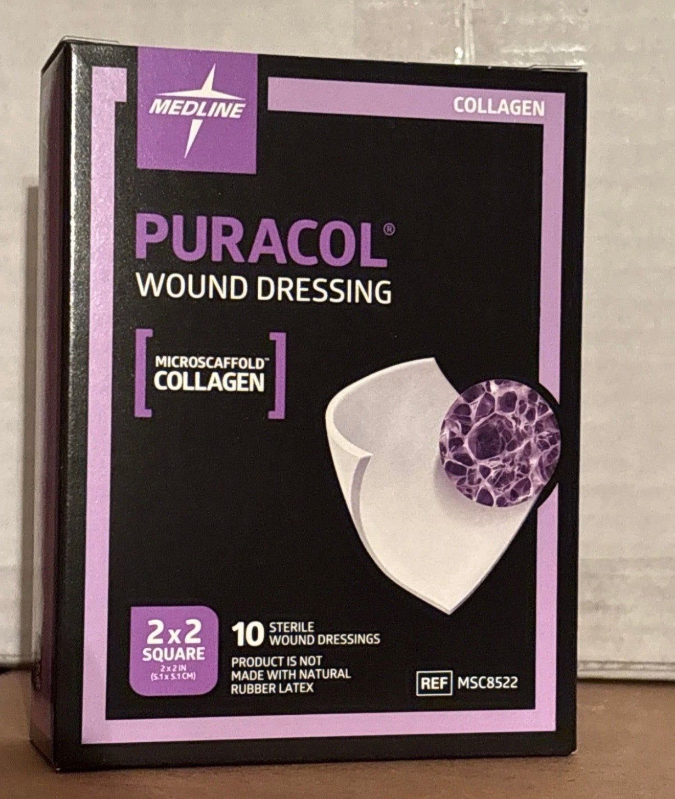 Puracol collagen wound dressing 2x2 inch, 10-count box by Beauty and Wound, designed for advanced wound care.