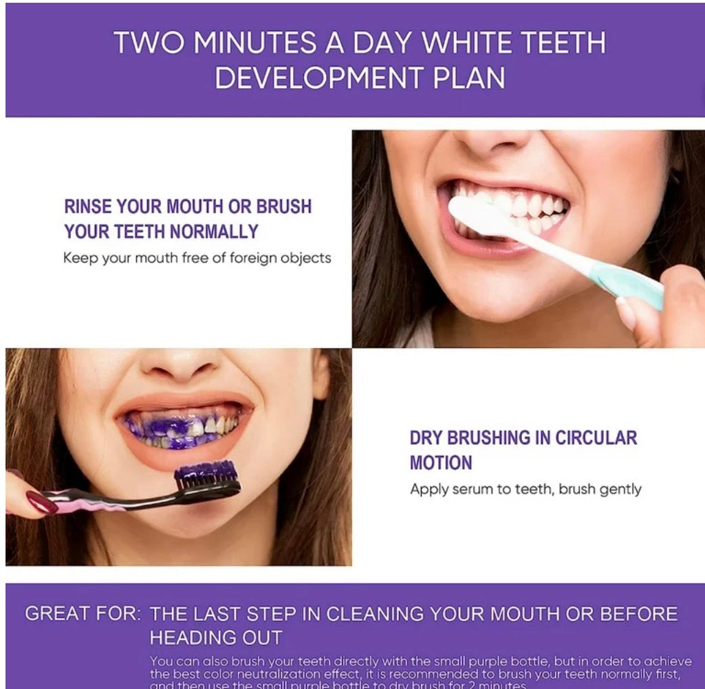 Beauty and Wound JARENGO V34 purple teeth whitening colour corrector for stain removal, shown in a tube with purple packaging.