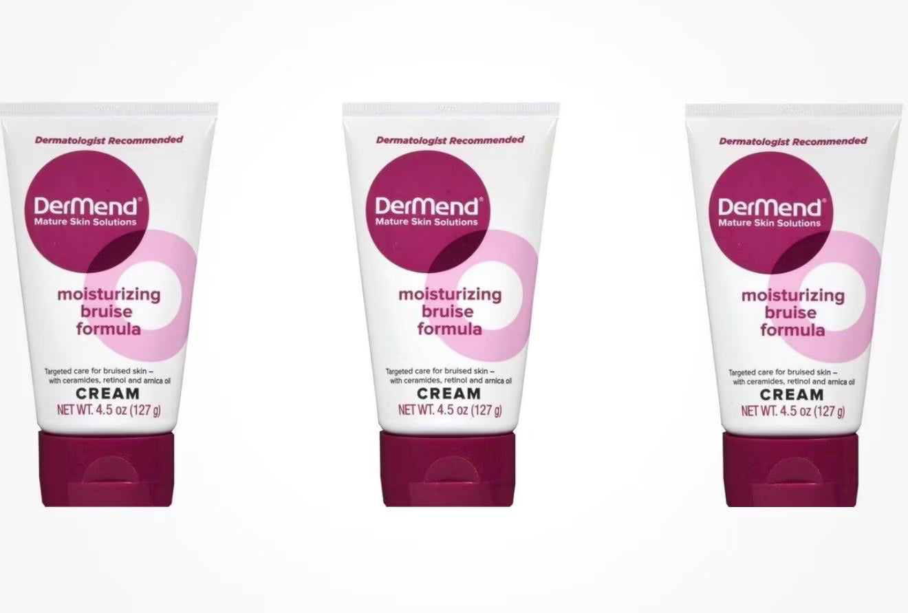 My Store 4 DerMend Moisturizing Bruise Formula Cream 4.5 oz, three-pack, with creamy texture and labeled for bruise treatment.