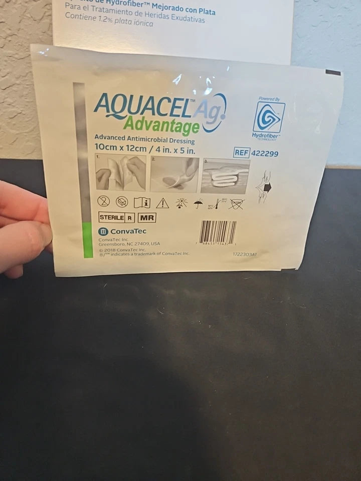 Aquacel Ag Advantage Ribbon Wound Dressing by My Store 4, 4x5 inch sterile dressing in a box of 10 for wound care.